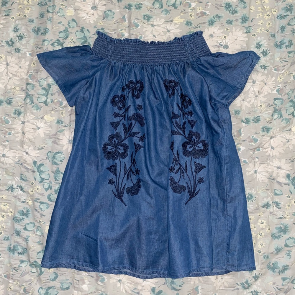 off the shoulder dark blue top